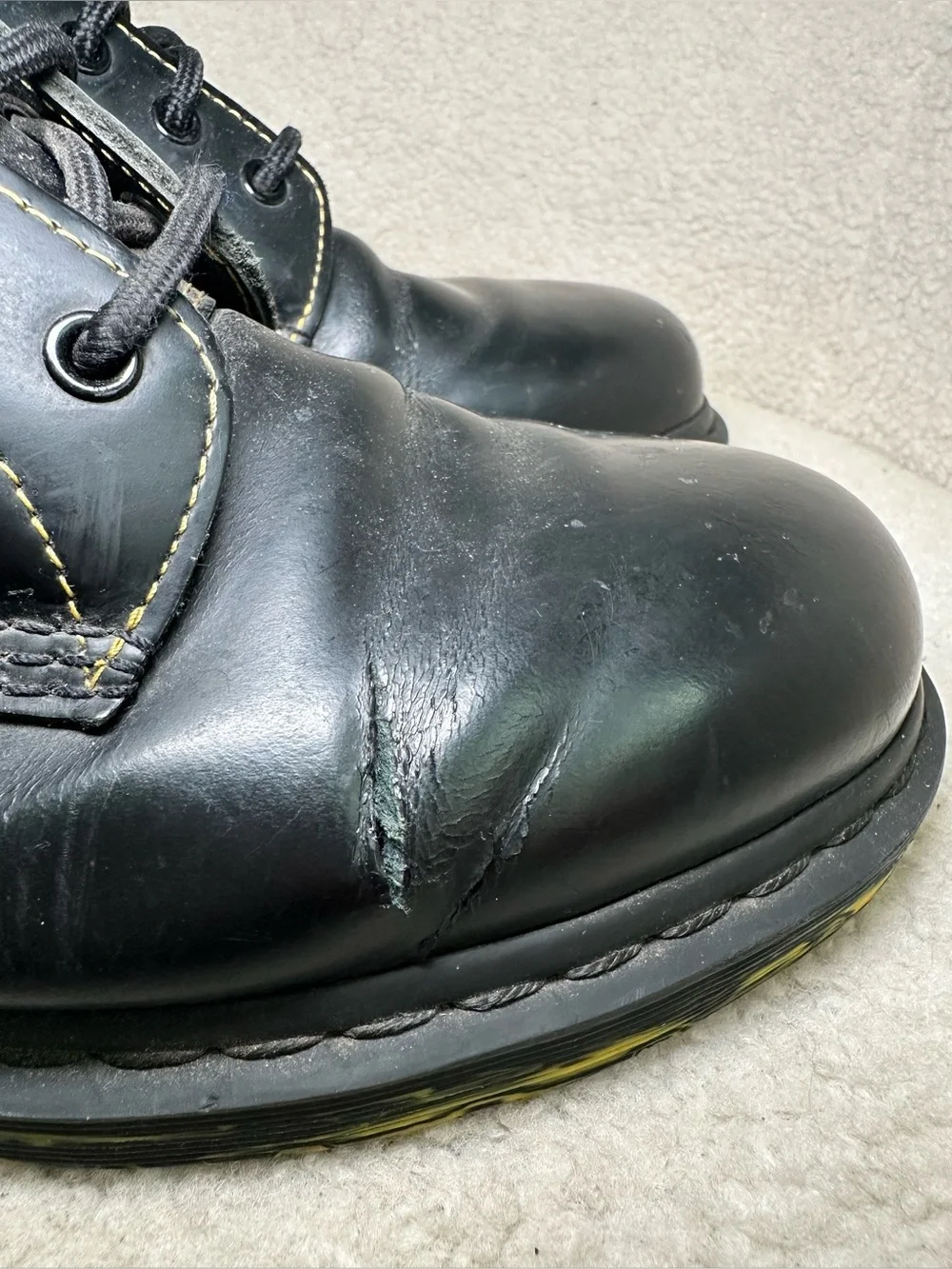 Dr. Martens 1460 Black Leather Yellow Stitch Combat Boots Grunge Punk Goth 11